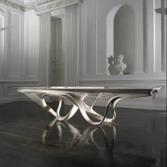 Designer solid wood bending process dining table, chair, transparent resin tabletop, commercial space, art furniture