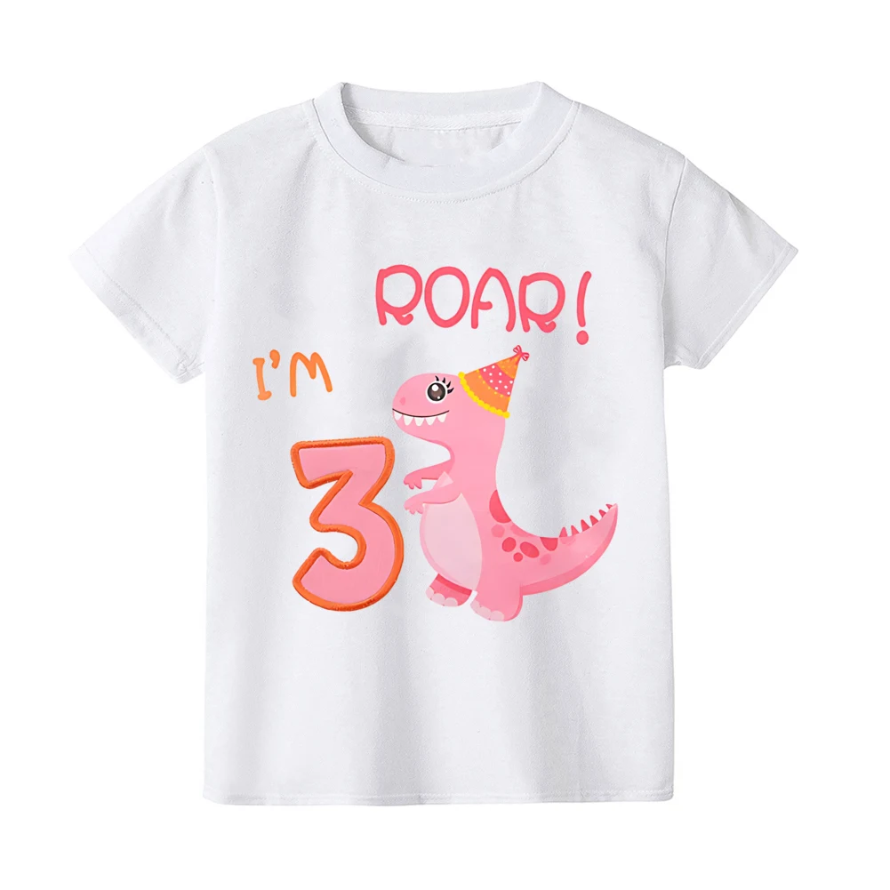 Toddler Baby Girls Birthday T-Shirt 1st 2nd 3rd 4th 5th Birthday Girl TShirt Dinosaur Party Tee Gift Toddler Short Sleeve Shirts