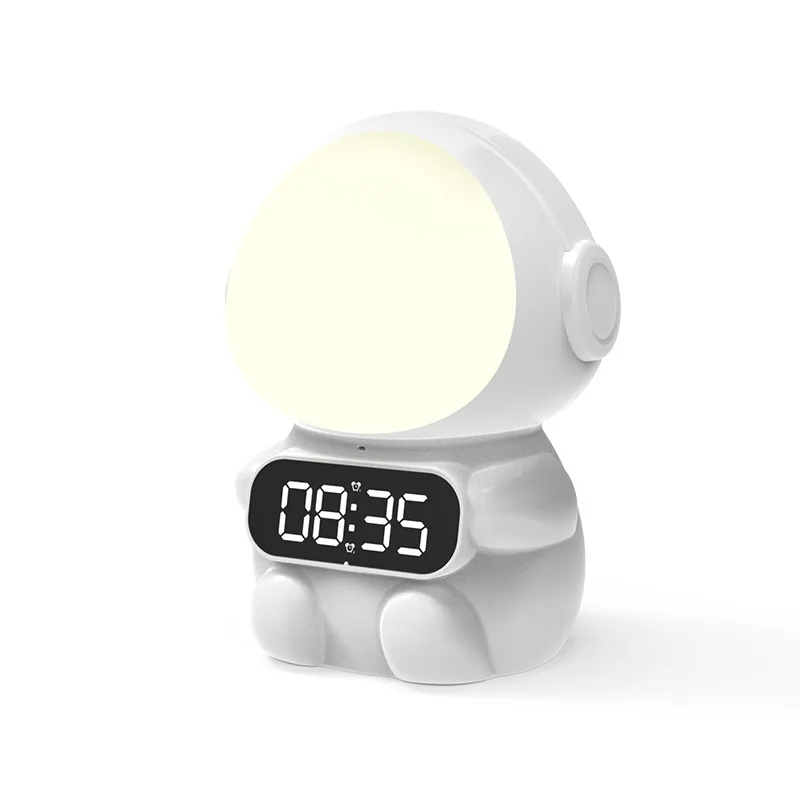 Creative Space Astronaut Student Cartoon Alarm Clock Multifunctional Charging Voice Intelligent Night Light Cloc Decoration Gift