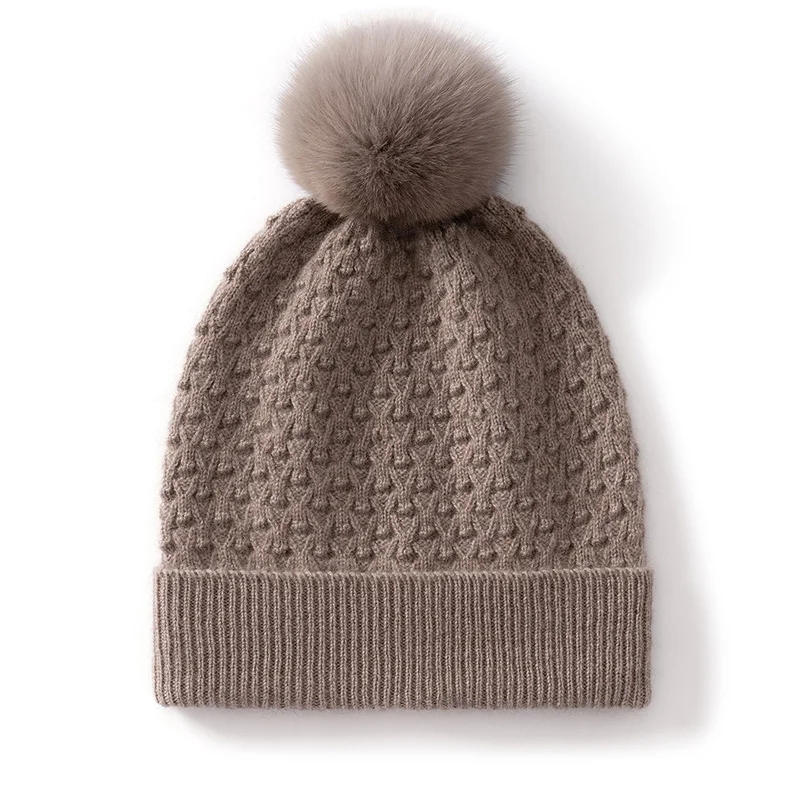 قبعة صوفية كشمير 100% للسيدات الأكثر مبيعًا لخريف وشتاء، قبعة كشمير محبوكة مريحة ودافئة بلون سادة #4