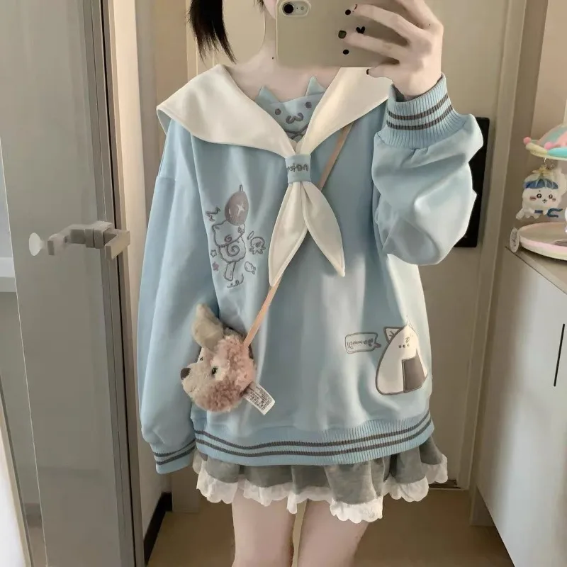 Sudadera con cuello de marinero de manga larga estilo anime japonés para mujer, nueva colección primavera-otoño