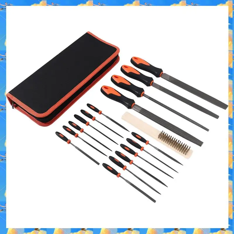 FTS 17 ชิ้นแฟ้มโลหะผสมปลอมแปลงชุดพร้อมกระเป๋าพกพา, ความแม่นยําแบน/สามมุม/ครึ่งรอบ/รอบไฟล์ขนาดใหญ่และ 12 ชิ้นต้องการ