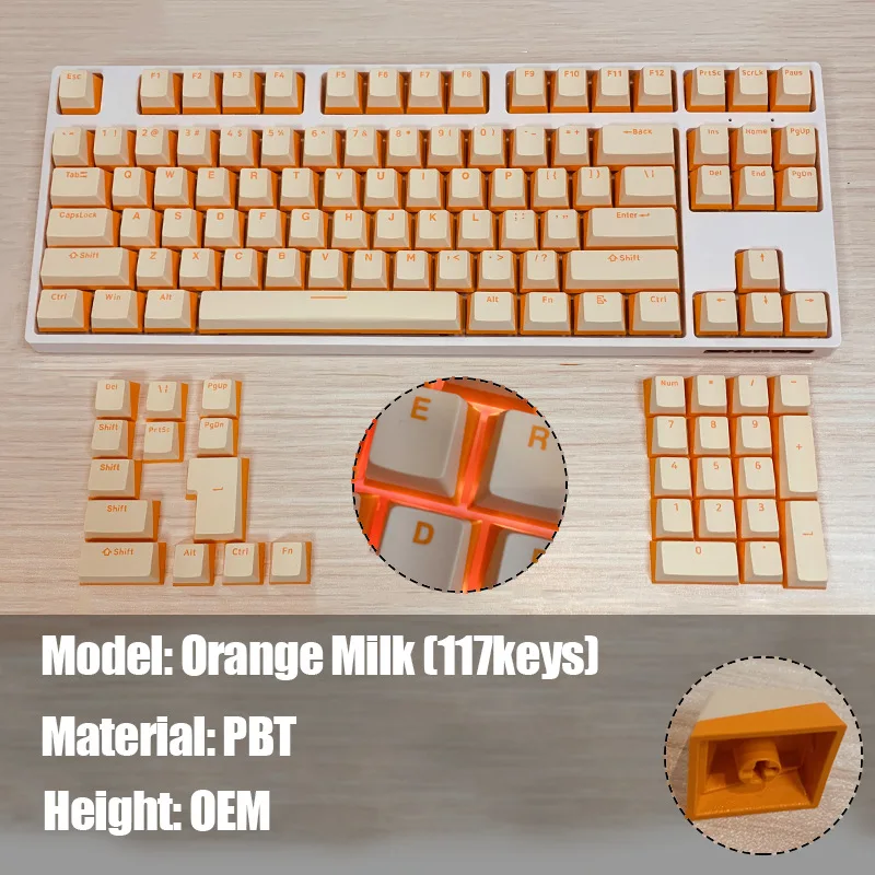 

117-key Pudding Keycap PBT Material OEM Height Keycap Orange Milk Machine Custom Keycaps Mechanical Keyboard Keycap