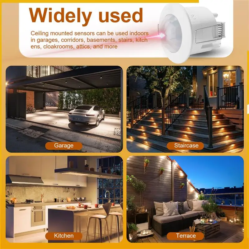 A92P 110V-220V 360° Infrared Recessed PIR Ceiling Motion Sensor Detector Light Switch, Motion Light Sensor