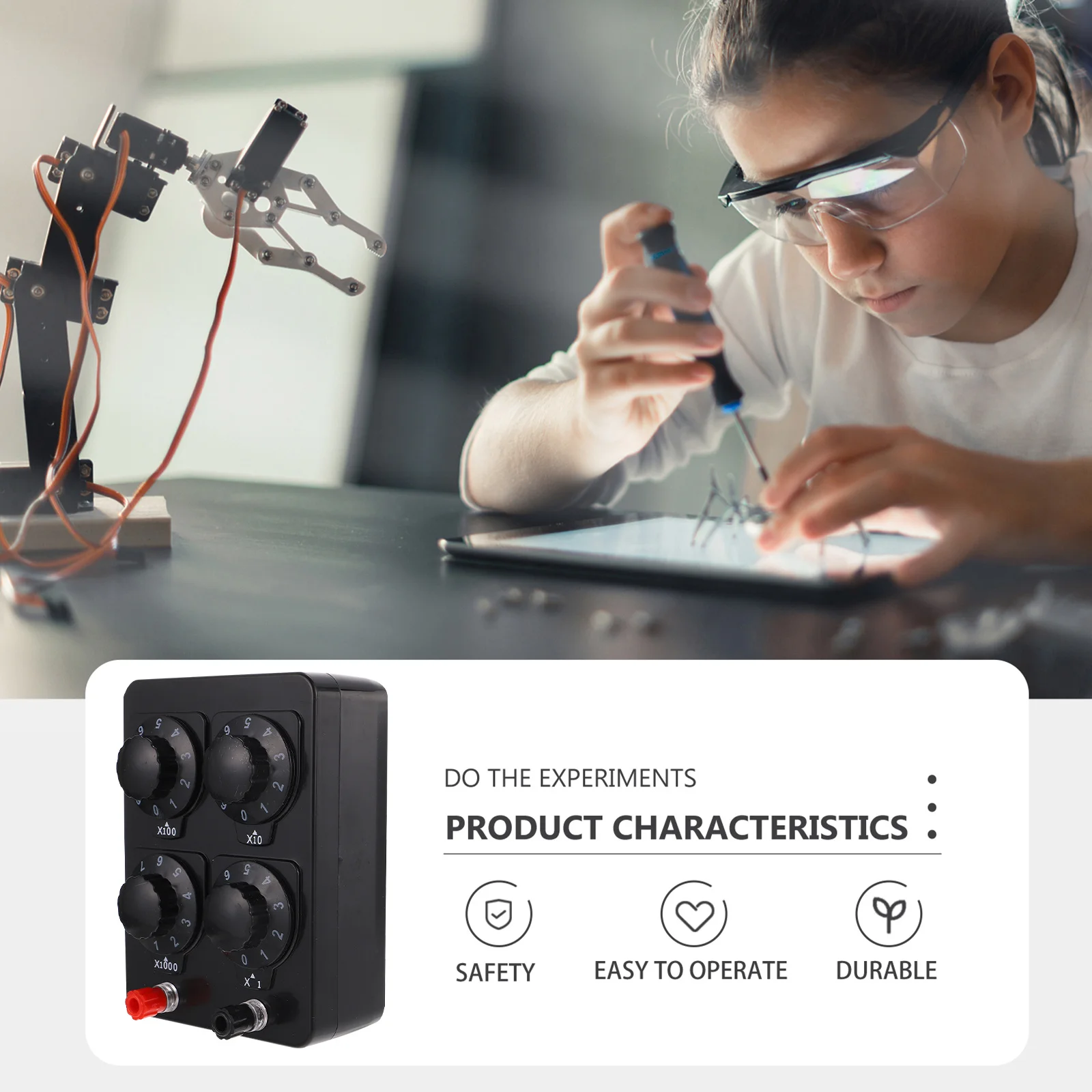 Variable Resistance Box 0-9999 Ohm Simple Design High Performance Experiment Tool for Educational Institutions and Research