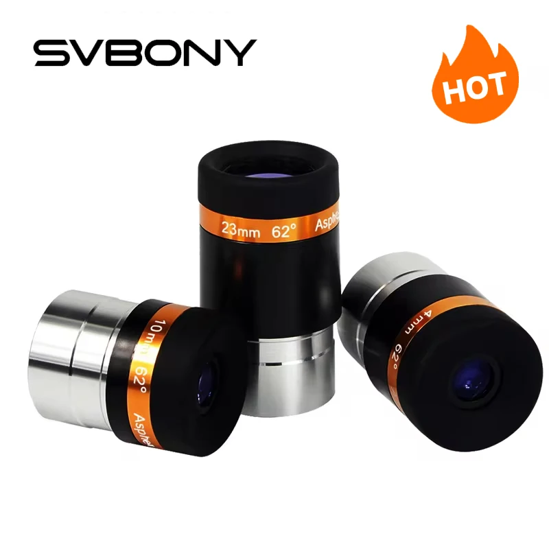Svbony 1.25'' 62 Degrees Aspheric Eyepiece HD Wide Angle Fully Coated Telescope Accessory 4/10/23mm for Astronomical Observation