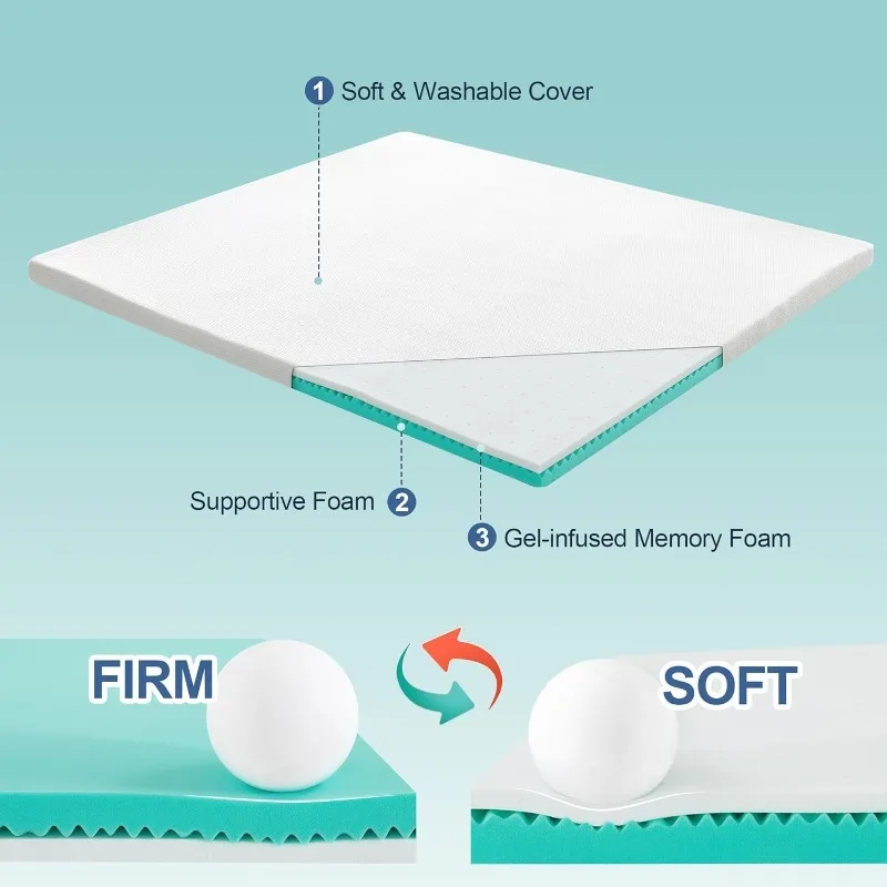 Memory Foam Mattress Topper King, 3 Inch Mattress Pad for Pressure Relief, Gel Bed Topper with Removable Cover,