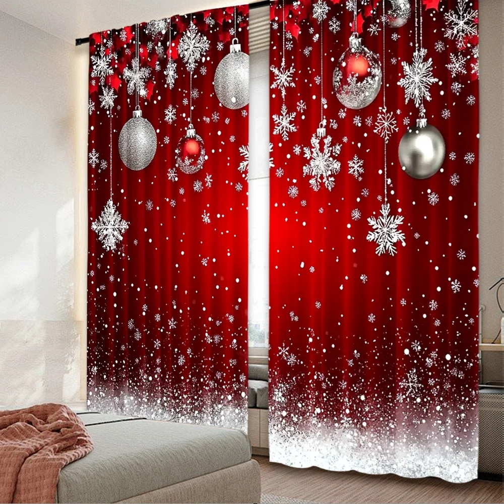 2D-Flachdruck, 2 Stück, frohe Weihnachten, trendige Vorhänge, Weihnachten und Winter, wunderland, kostengünstig und stilvoll, 100 % Polyesterfaser