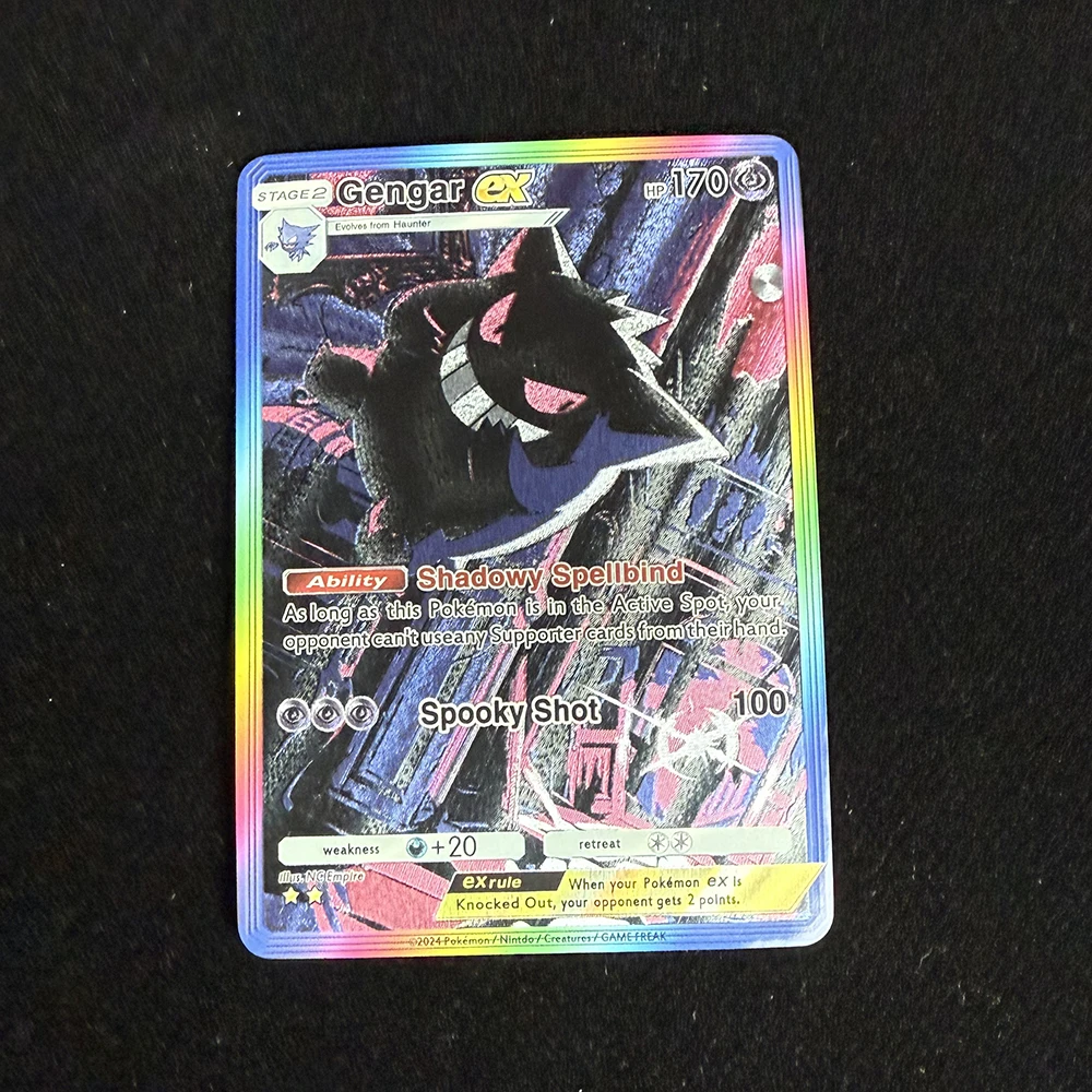 DIY Anime PTCG Pocket Series Collection Card Gengar Ex Spooky Shot English Refractive Color Flash Trading Cards Child Gifts