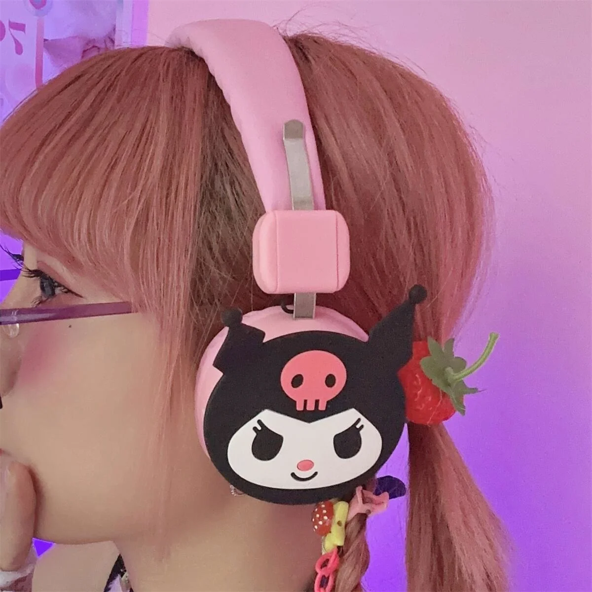 

Sanrio Kawaii Kuromi Bluetooth Headphone Y2k Girl Fashion Wireless Headsets Gift Anime Cartoon Sweet Cute Earphone With Mic