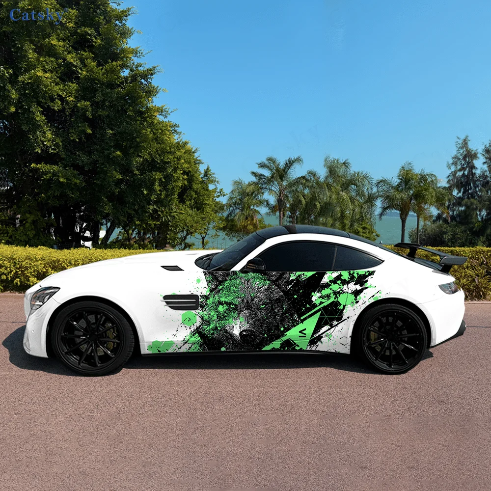 Wolf Head Splatter Ink Car Vinyl Wraps Decal Self-adhesive PVC Sticker Suitable for Trucks SUV Decoration Auto Accessories Gift
