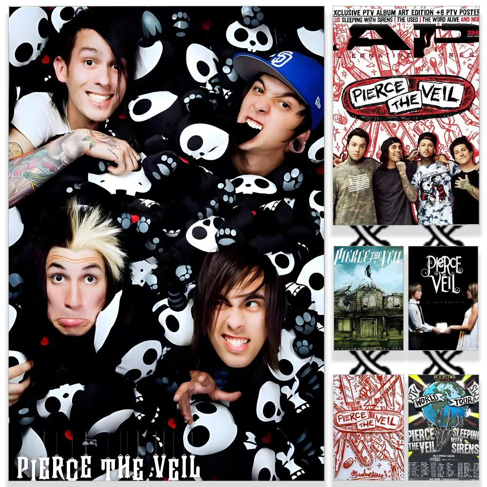 Band P-Pierce The Veil Poster HD Waterproof PP Self-Adhesive Removable Wall Art Poster for Bedroom Cafe Gym Home Decor Gift