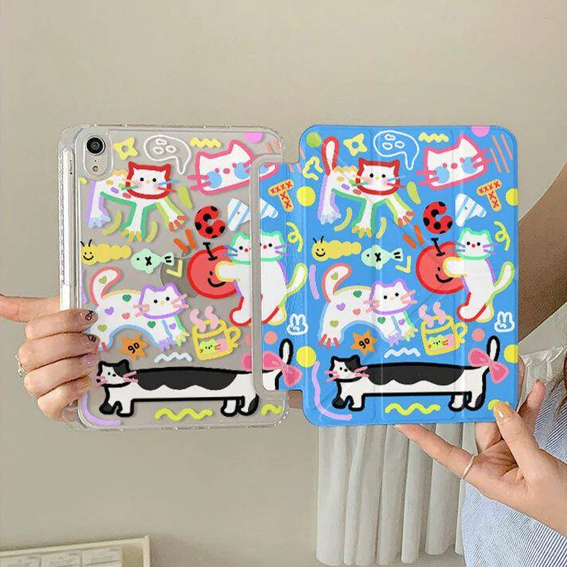 Artistic Dopamine Cat Y2K Korean Ins Cover For iPad Pro 13 11th M5 M4 12.9 A16 10 8 7 9th 10th Air 11 M2 M3 Mini Tablet Case