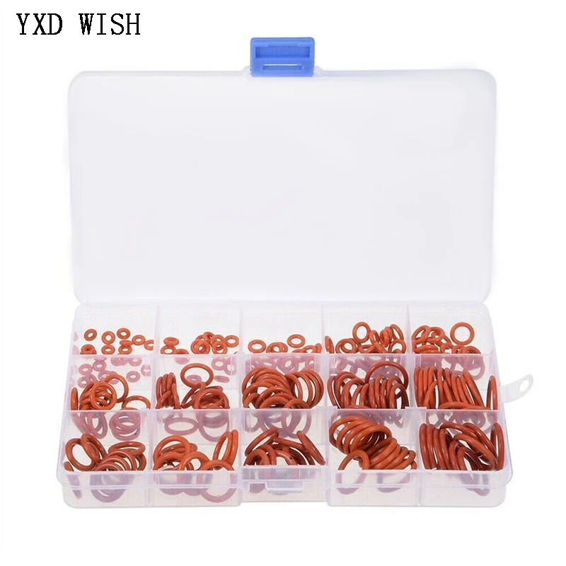 Juego de juntas tóricas de goma, 225 Uds., juntas de sellado, bandas de goma de nitrilo, juntas tóricas, surtido de anillos de goma de silicona roja, juego de bricolaje