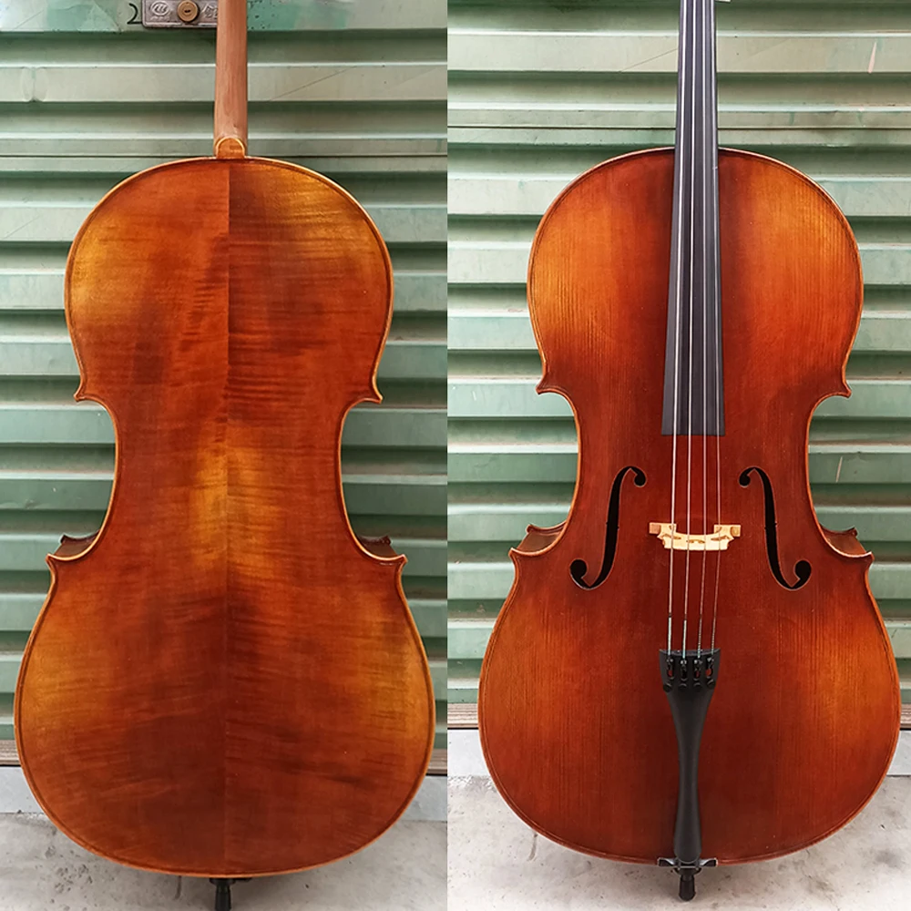 Professional purely handmade Retro antique Cello 4/4 Natural Flamed maple solid wood Spruce top Panel cello Musical Instruments