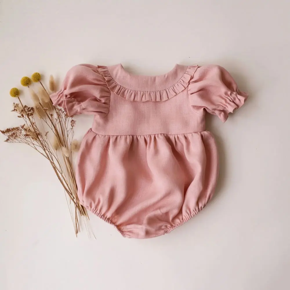 2Pcs Newborn Girl Clothes Spring Summer Baby Girl One Piece Clothes Corduroy Lapel Baby Girl Climbing Clothes With Hat