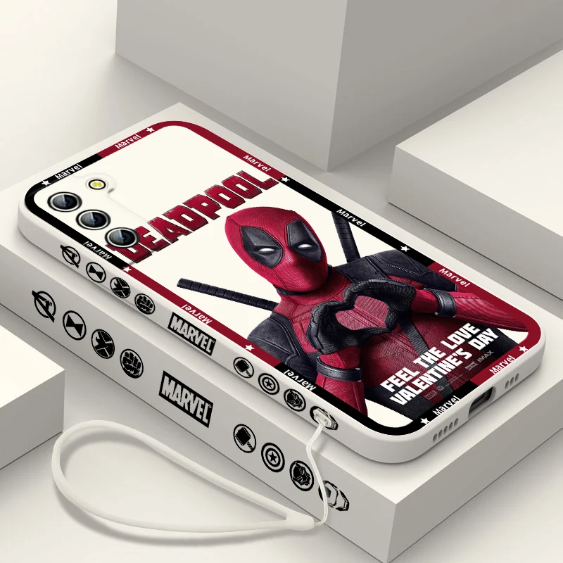 Marvel Funny Hero Deadpool Phone Case For Samsung Galaxy S24 S23 S22 S21 S20 Pro FE Plus Ultra Liquid Left Rope Cover