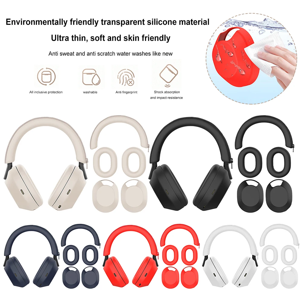 For Sony WH-1000XM5 Headphones High-quality Silicone Shell Cases+Ear Cap Covers+Headband Cover Comprehensive Protection