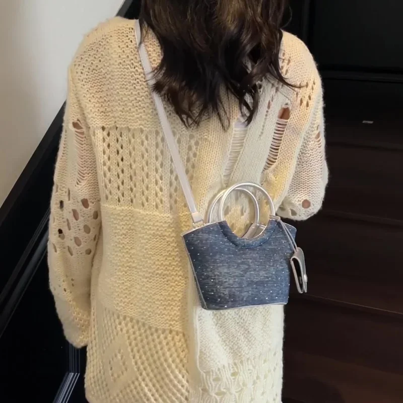 

2025 Fashionable Simple and Versatile Crossbody Cowboy Bag Retro Vegetable Basket Water Bucket Handbag