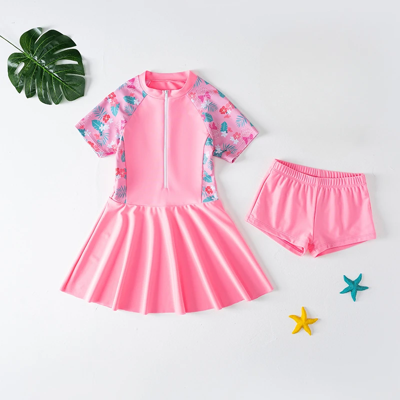 

2024 Girls Two-Piece Suits Swimwear Children Print Short Sleeve Swimsuit Breathable Quick Drying Summer Beach Swimming Clothing