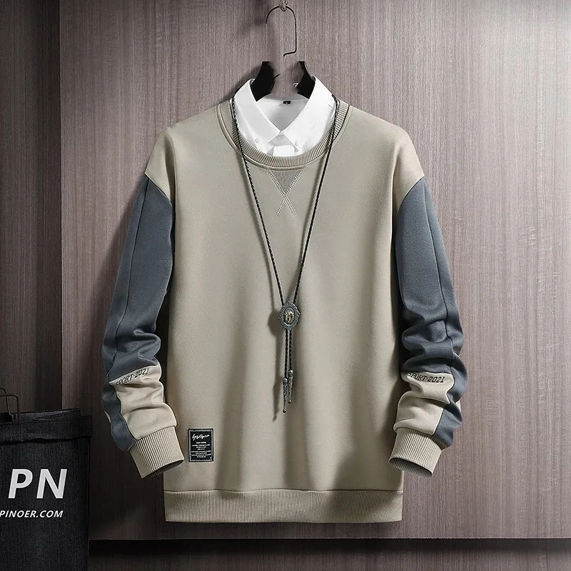 

Men's Spring Autumn Letter Solid Pullover Round Neck Screw Thread Lantern Long Sleeve Sports Hoodies Casual Loose Vintage Tops