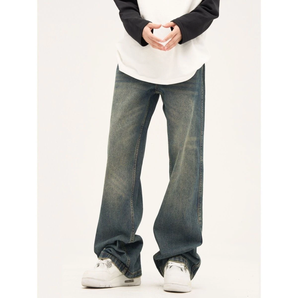 Retro American Waed Wide Leg Jeans Men Women Casual Loose Long Trousers Youth Trendy Brand Color Blo Floor-Length Jeans