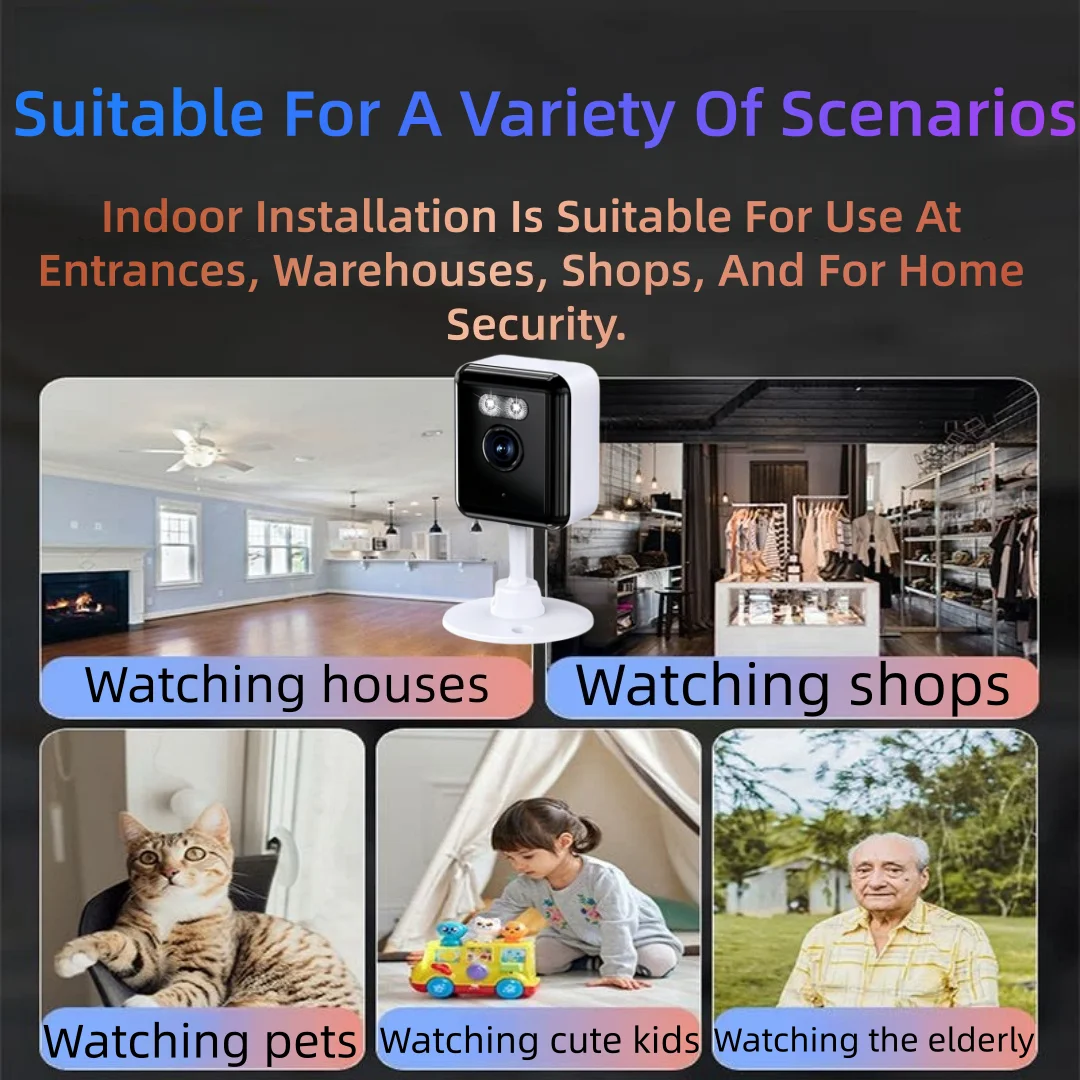 

Умная внутренняя камера видеонаблюдения с разрешением 1080P HD, подключение 2.4G/Wi-Fi, высокое разрешение 4 Мп, поддержка полноцветного ночного видения, двусторонняя голосовая связь, внутренняя камера безопасности, подходит для спален, гостиных и других 