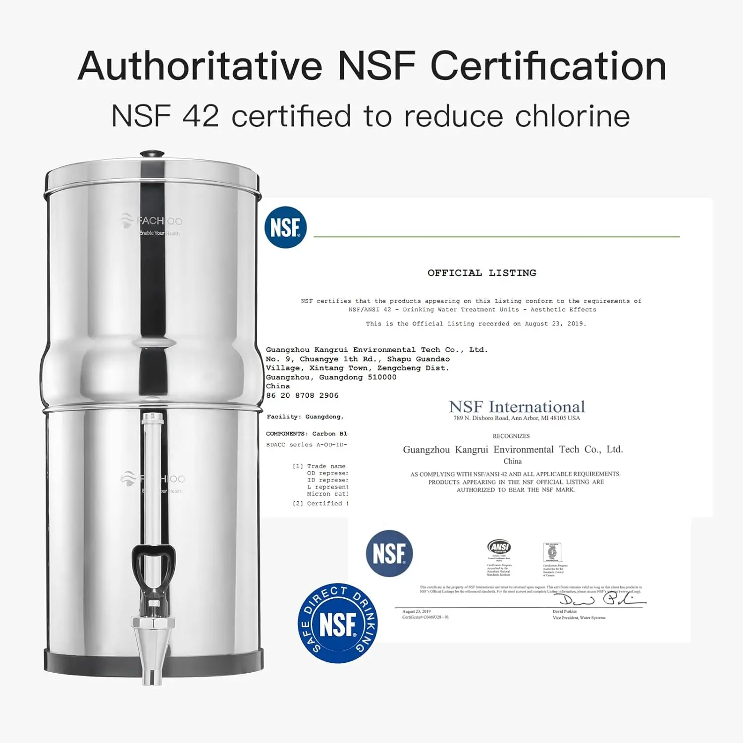 Water Filter System, 2.25G Stainless-Steel Countertop System with 2 Black NSF/ANSI 42 Certification Elements