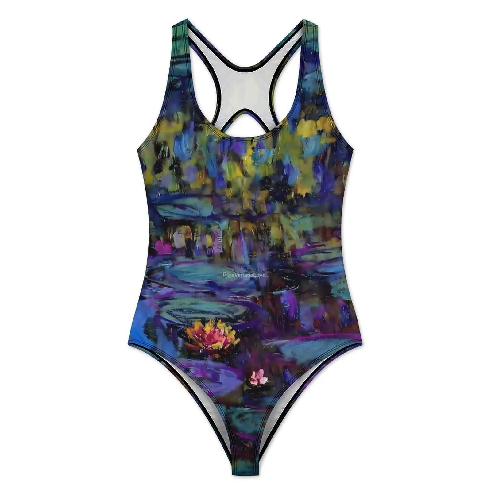 Painting Print Swimsuit Monet Water Lilies One-Piece Swimwear Push Up Stylish Bathing Suits Sexy Holiday Swim Custom Swimsuits