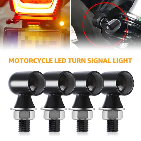 12V Motorcycle LED Turn Signal Light Mini Metal Turn Signal Indicator Lights Motorcyle Amber Flasher Lamp For Bobber Cafe Racer