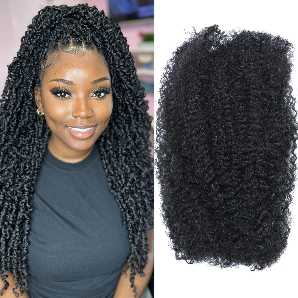 Afro Kinky Curly Bulk Hair No Attachment Peruvian 100% Remy Human Hair Bulk For Braiding Dreadlock Natural Color Braids Hair