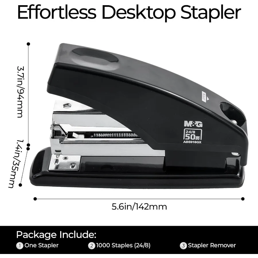Effortless Stapler for Desk 50 Sheet Capacity Heavy Duty Desktop Stapler with 1000 Staples and Staple Remover One Finger Touch