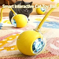 Smart Obstacle Avoidance Cat Ball Toy Adjustable Speed Electric Self Rolling Interactive Ball With Long Elastic Rope For Play