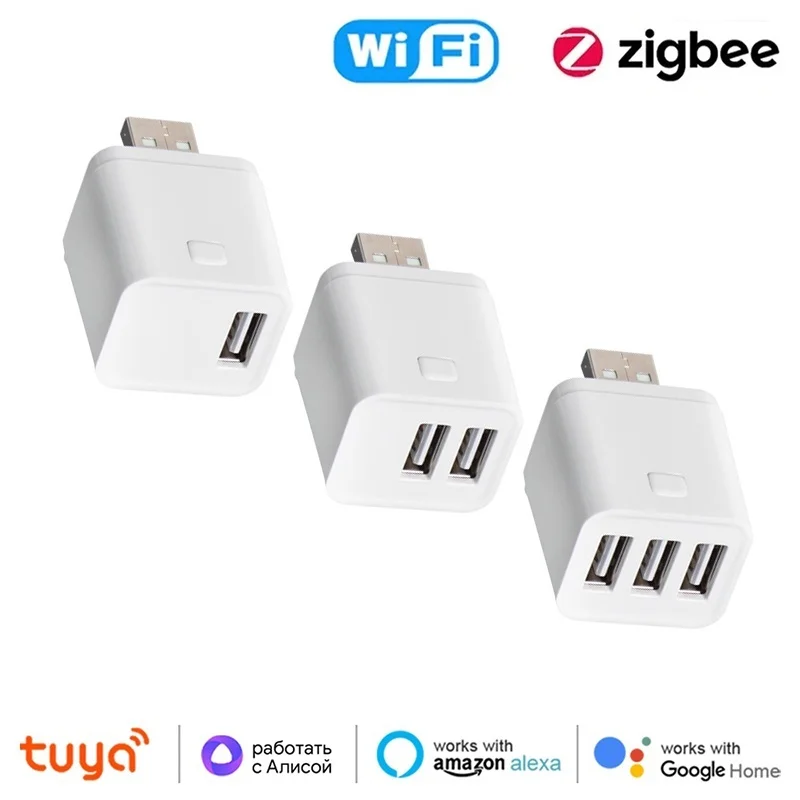 Tuya WiFi/Zigbee Mini adaptador USB inteligente enchufe 1/2/3 Gang aplicación Smart Life sincronización DIY controlador de encendido/apagado funciona con Alexa Google Home