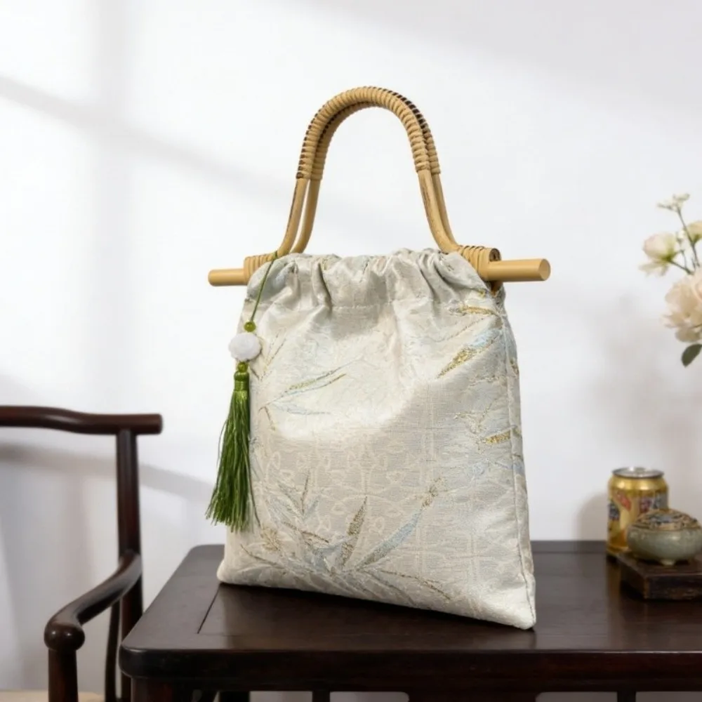 Imitation Bamboo Node New Chinese Style Handbag Bamboo Leaf Resin Hanfu Bucket Bag Printed Large Capacity Tote Bag Girls