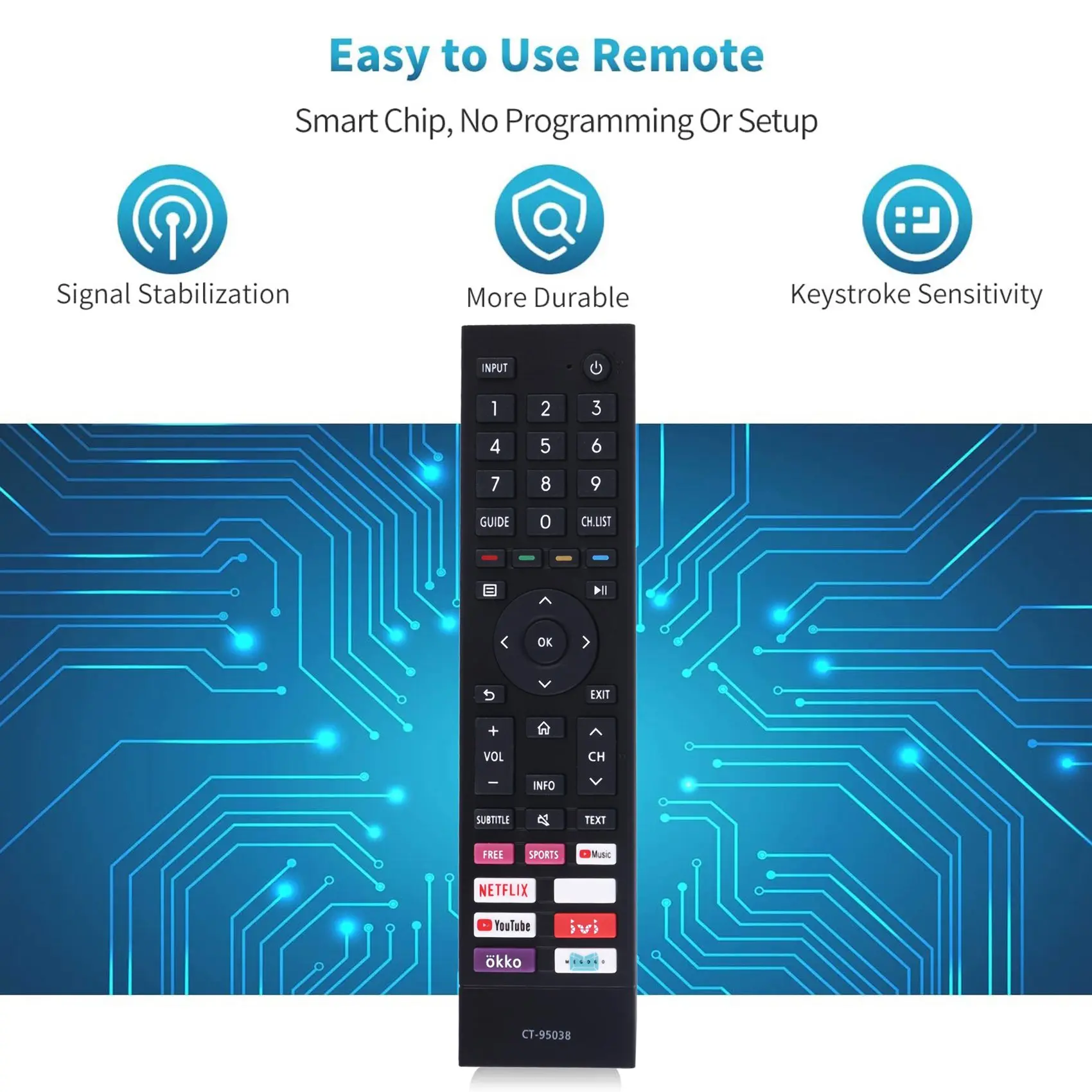 Replacement Remote Control CT-95038 for Toshiba TV Remote Control