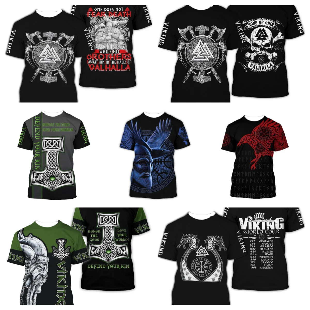 

25 New Summer European and American Viking Printed T-shirt 3D T-shirt Digital Printed Viking Tattoo Adult T-shirt Short Sleeved