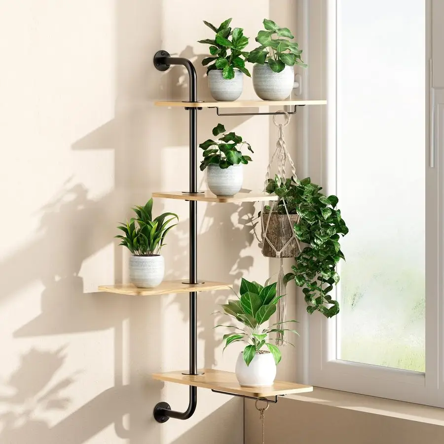 

4Tier Rotating Window Plant Shelf, Wall Mounted Indoor Hanging Plants Shelf, Modern Style