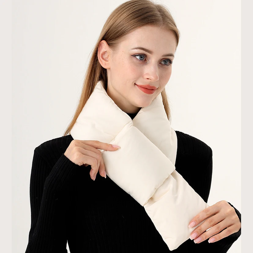 Women Winter Down Cotton Scarf Cold-proof Windproof Outdoor Cycling Skiing Pocket Scarf Neck Warmer Couple Mufflers Women Men