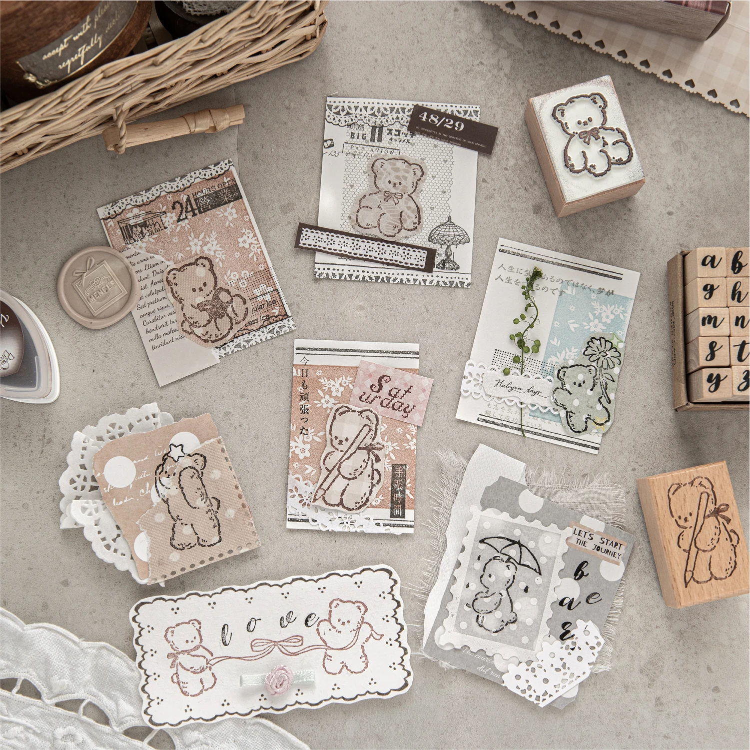 Journal GO Creative Lovely Bear Wooden Stamp for Collage Junk Journal DIY Scrapbooking Photo Album Card Making Wood Seal
