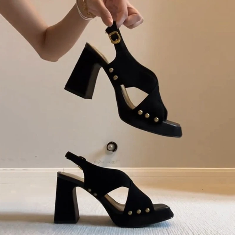 High Heels Women's Sandals Chunky Fashion Shoes Elegant Party Dress Slippers Designer New Retro Luxury Mujer Zapatillas image 4