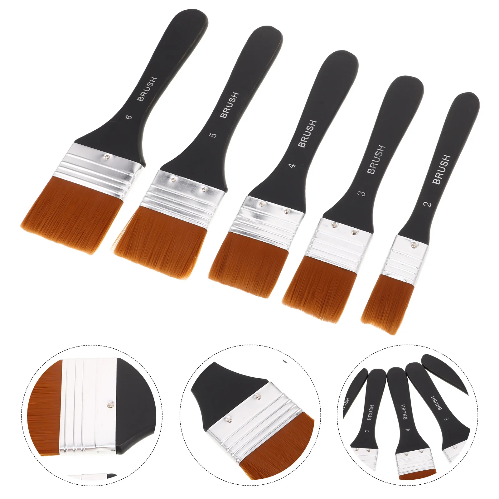 

5Pcs Flat Nylon Paddle Brushes Wood Handle Acrylic Oil Watercolor Painting Brush Set Canvas Art Craft Tools Nylon Paintbrush Set