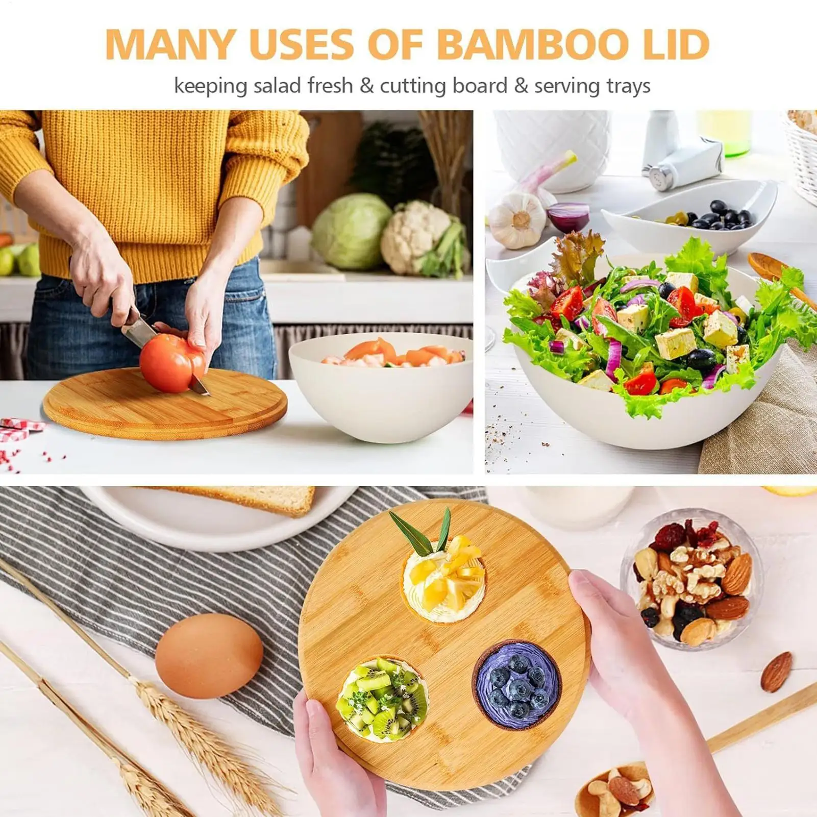 

Mixing Bowls With Lids 3 Pieces Meal Prep Containers Nesting Food Storage Containers With Wood Lids Serving Preparing Kitchen