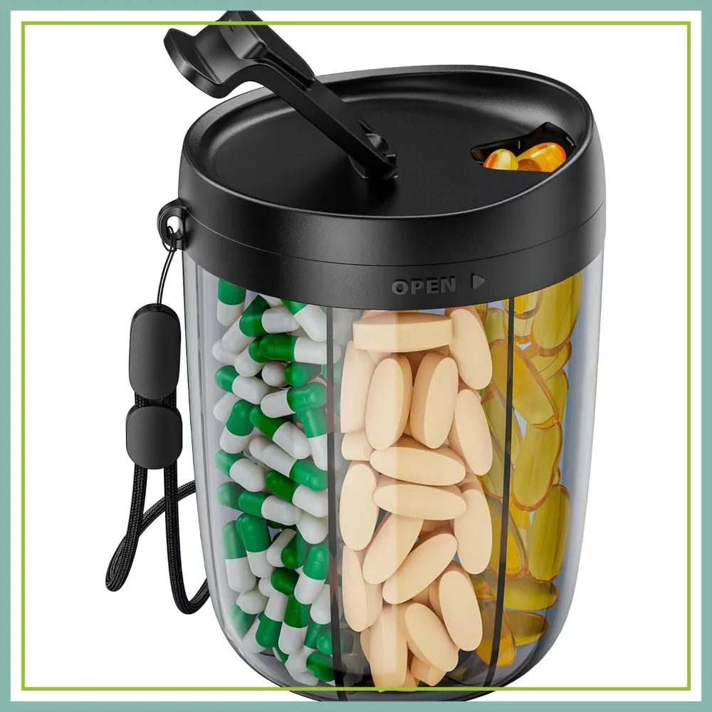 

Large Pill Organizer for 6 Vitamins, Travel Supplement Case with Wide Opening, Anti-Mixing, 20 Labels