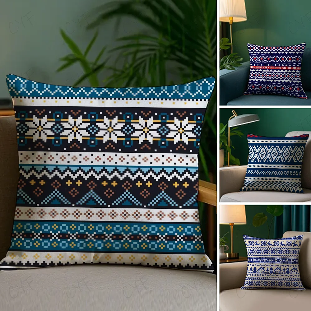 

shape Fair isle Pillow Case Anti-dustmite Pillow Invisible zipper silky short plush Sofa cushion cover
