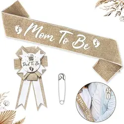 Neutral Burlap Mom to Be Sash Dad to Be Pin Baby Shower Decorations for Pregnant Mommy Gift Party Decorations