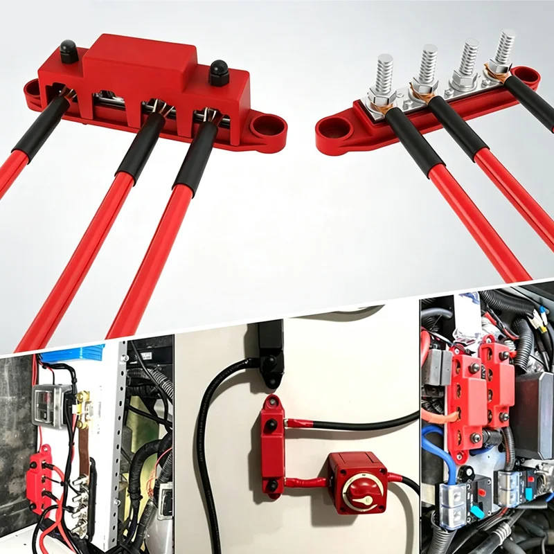 4 Terminal Bus Bar High Current Power Distribution Block M8 M10 Stud DC 48V 250A RV Car Boat Battery Junction Busbar