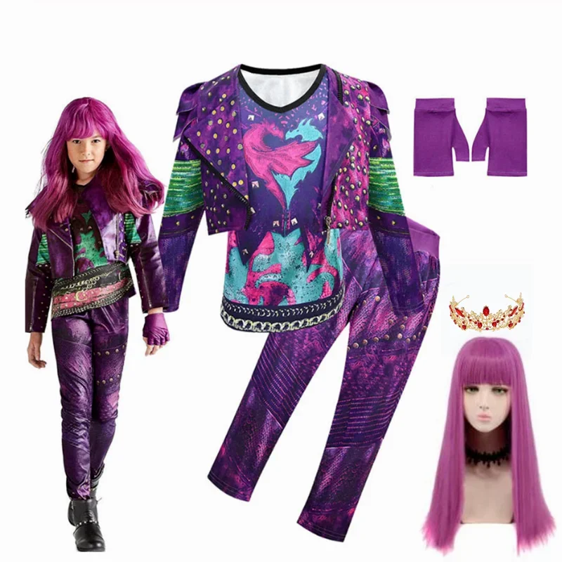 Halloween Kids Descendants 3 Mal Costume For Girls Evie Cosplay Costume Child Fantasia Clothes Wig Birthday Party Fancy Dress