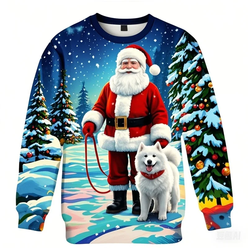 3D Print Santa Claus And Satsuma Graphic Sweatshirts Clothes Men Women Casual Round Neck Hoodie New In Christmas Plus Size Hoody