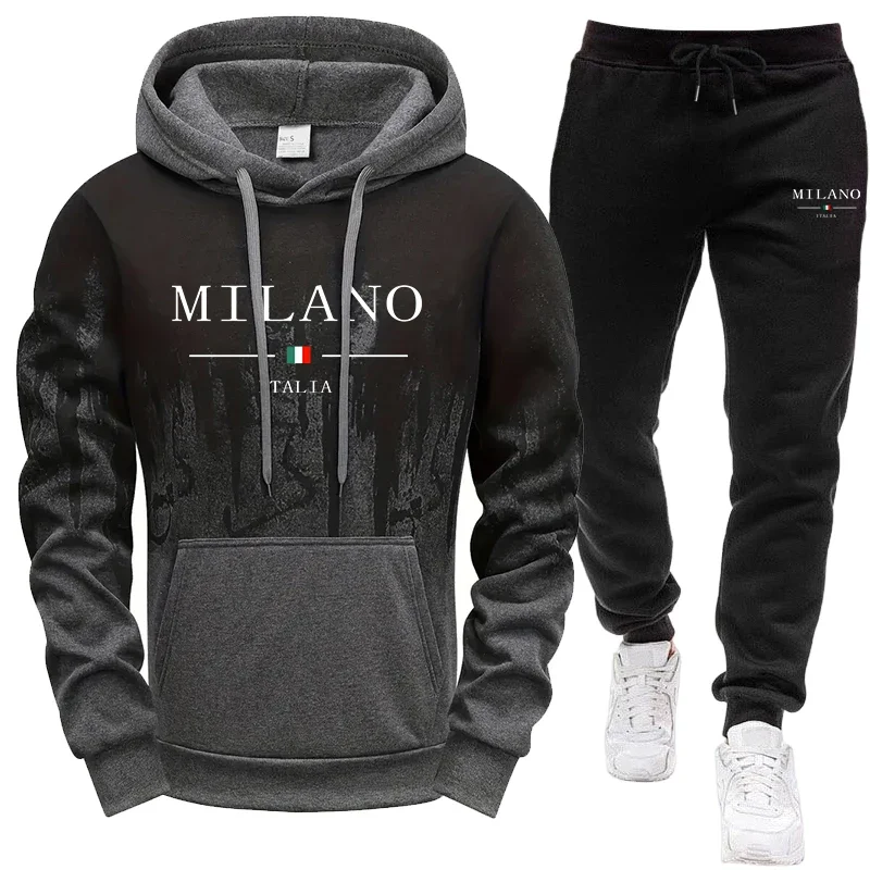 Hooded Sweatshirt and Sweatpants Outdoor Sports Jogger Suit Men's Set/Hoodie/Pants Autumn Winter Italy Casual Fashion Sportswear